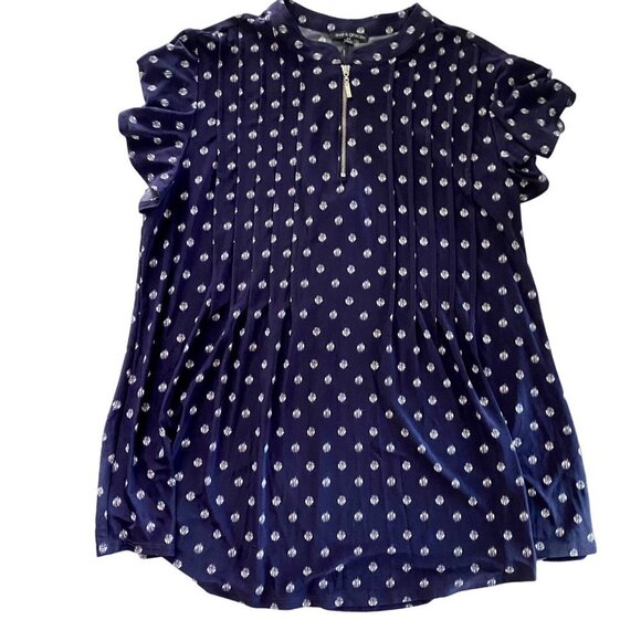 Ava & Grace Short Sleeve Blue White Top with Quarter Zipper Women's Medium - Picture 8 of 9